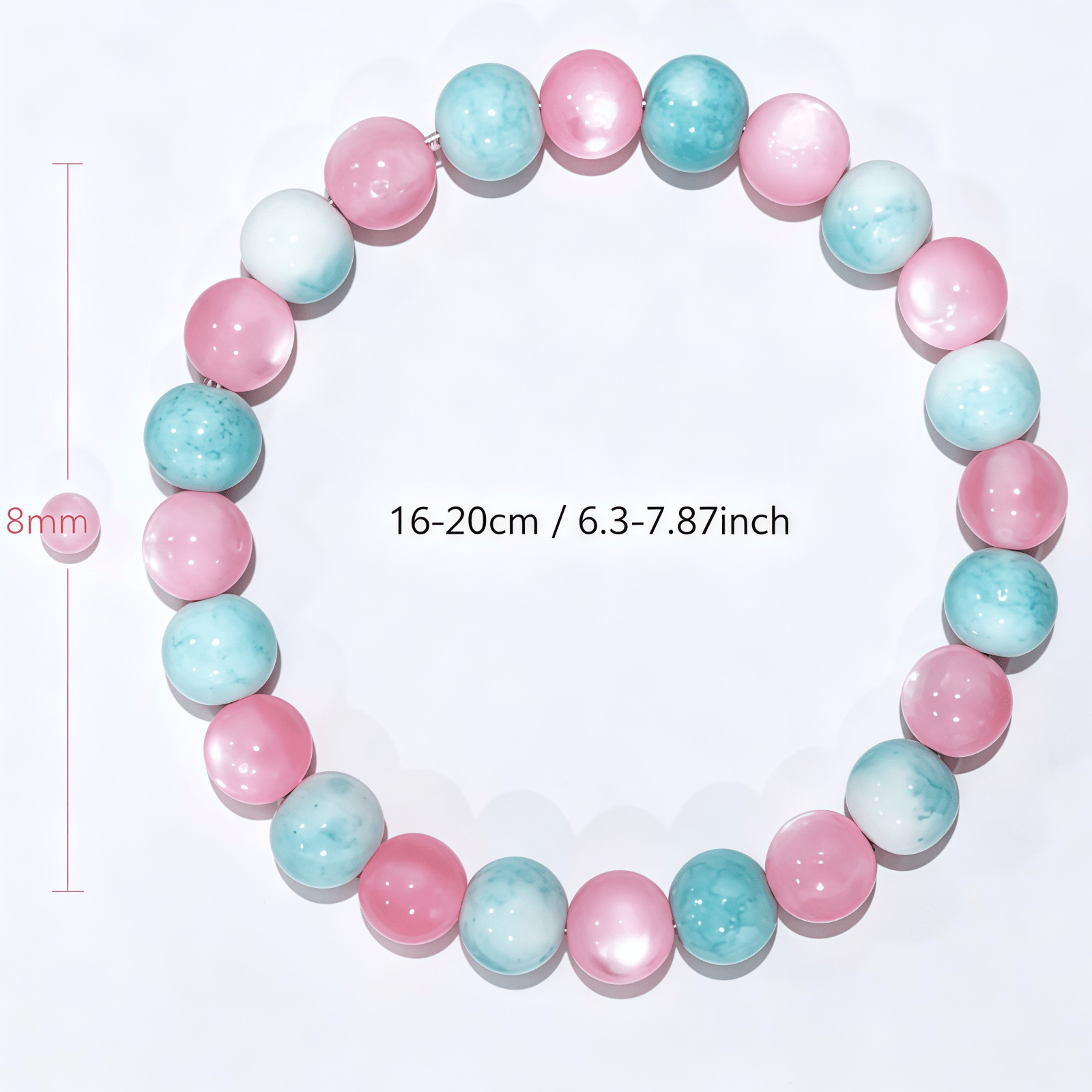 Blue Agate & Pink Cat's Eye Bead Bracelet, Vintage Style